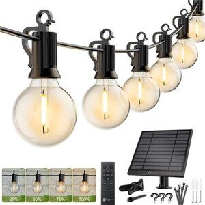58FT Solar String Lights Outdoor with Remote Cable Ties and Hooks, Patio Lights